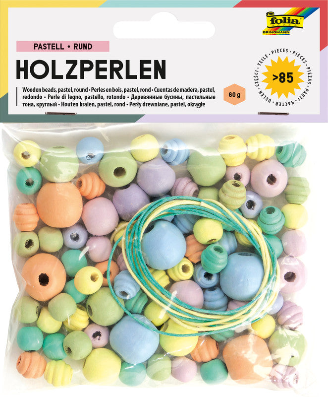 Folia Holzperlen – rund, mehrfarbig, 84 Stk.