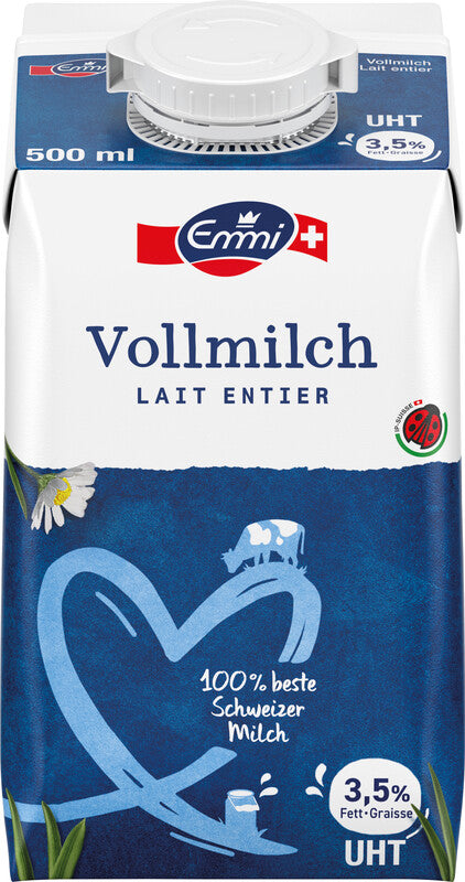 EMMI Vollmilch UHT – 3,5% Fett – IP-Suisse – 0,5 l