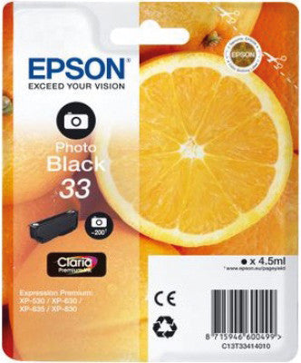Epson Tintenpatrone 33, Foto schwarz – für Tintenstrahldrucker/Multifunktionsgeräte