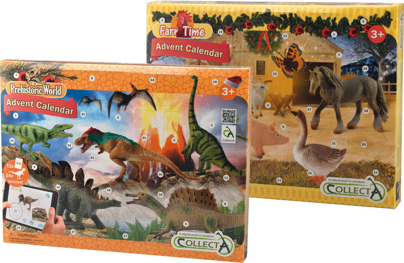 Collecta Adventskalender Prähistorische Welt – 24 Figuren, 12 AR-Karten, 1 Papier-Diorama, 40 × 30 cm, Karton