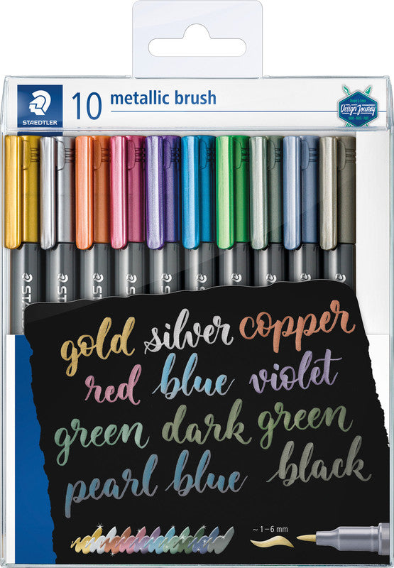 Staedtler Pinselstift – metallic, farbig sortiert, 10er-Pack, Pinselspitze, leicht abwischbar