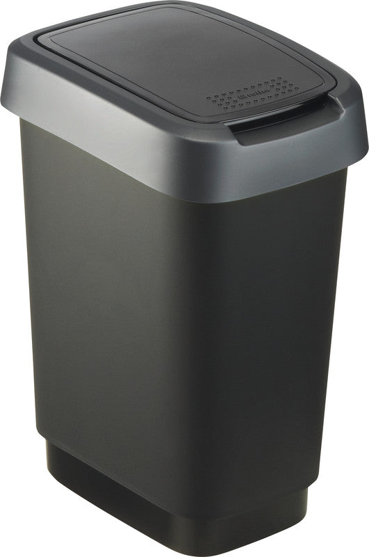 Rotho Abfallcontainer – 10 l – mit Deckel – Kunststoff, Silber – B × H × T 181 × 330 × 248 mm