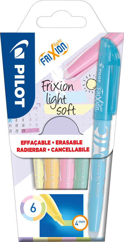 Pilot FriXion Light Textmarker Set 6 Farben Pastell – Keilspitze, 3,3 mm, radierbar