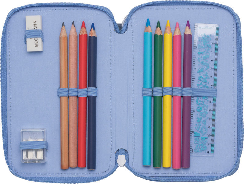Beckmann Classic Etui Triple, gefüllt, 27-teilig – Unicorn Princess Ice Blue – Kunststoff – 13 × 20,5 × 7 cm