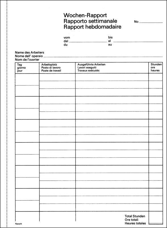 Favorit Formularblock – Wochen-Rapporte, mehrsprachig, 100 Blatt, A5