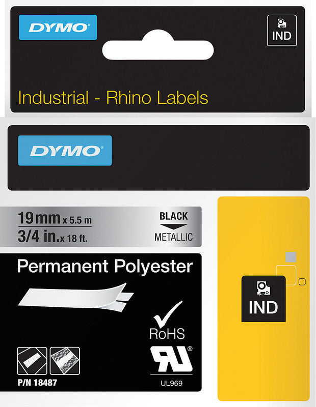 DYMO Schriftband – 19 mm × 5,5 m, silber, schwarz – für DYMO Rhino: 3000, 4200, 5000, und andere