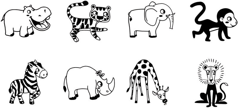 Aladine kids Aladine – Bambino Motivstempel-Set – Safari, 8 Motive, Ø 40 mm, Schwarzes Stempelkissen
