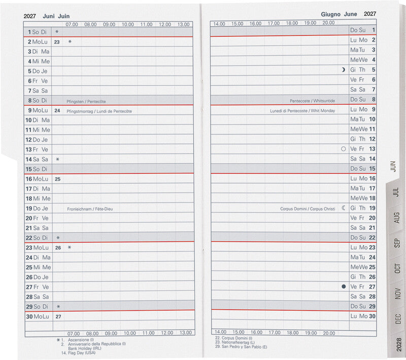 Biella Luzern Agenda – 1 Monat/2 Seiten, geheftet, 8,7 × 15,3 cm, 15 Monate Okt–Dez, mehrsprachig, rosa, FSC