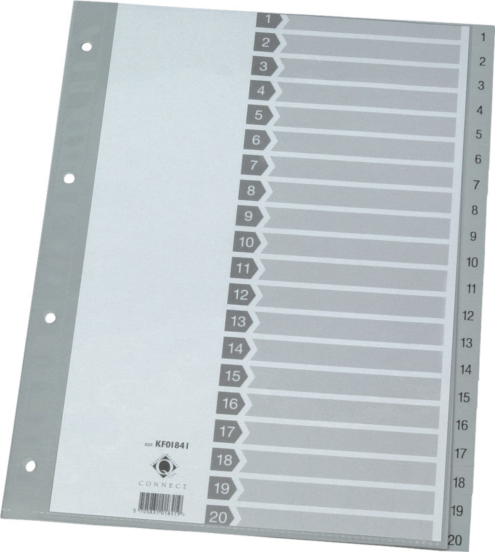 Q-connect Register – A4, 10-teilig, PP, grau, vorgedruckt, 4-fach gelocht, für A4-Ordner
