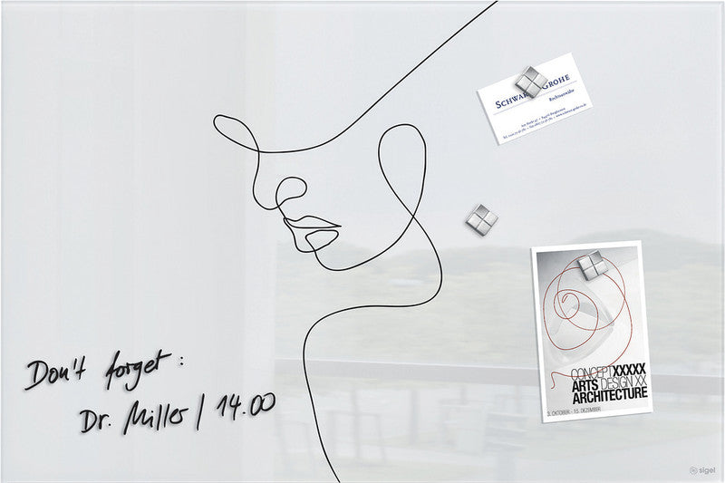 Sigel Whiteboard – 60 × 40 cm, Glas, magnetisch, Wandmontage, inkl. Magnetwürfel, Montagesatz