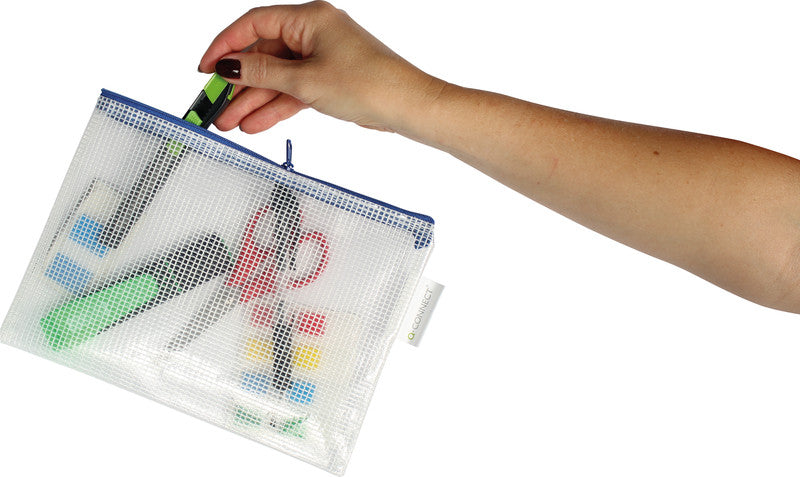 Q-connect Reissverschlusstasche – 247 × 183 mm, Kunststoff, Blau – 8 Stück