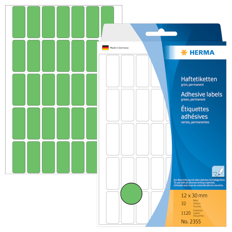 HERMA Schuletiketten – 12×30 mm, Abgerundete Ecken, 1120 Stk, 32 Bogen, Papier, Permanent Haftend