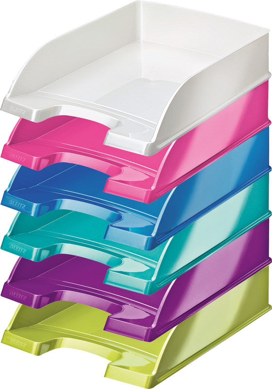 Leitz Stapelbarer Briefkorb mit Griffausschnitt, Beschriftungsfeld, glänzend, pink, B 255 × H 70 × T 357