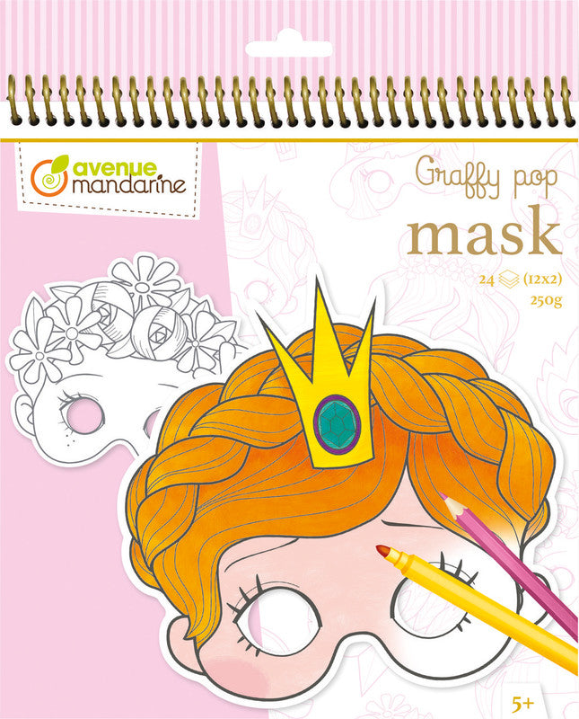Avenue mandarine Graffy Pop Maskenmalbuch, Zeichenpapier, 20 × 25,5 cm, mehrfarbig, ab 5 J.