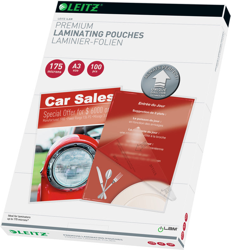Leitz iLAM UDT Laminierfolien A3, glänzend – 175 µm, 303 × 426 mm, 100 Stk.