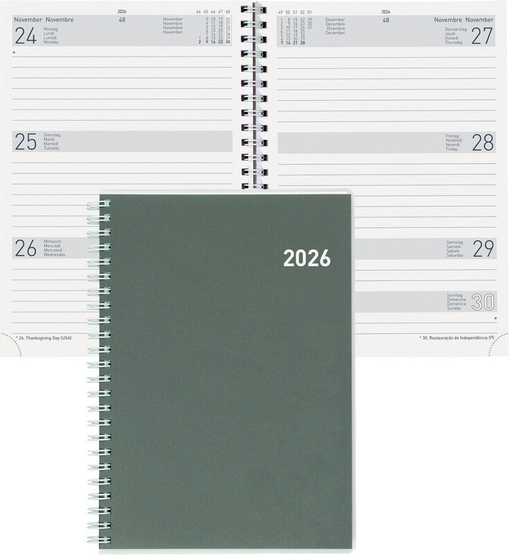 Biella Dispo Term Agenda – 1 Woche/2 Seiten, Spiralbindung, 14,5 × 20,5 cm, 2026, mehrsprachig, FSC