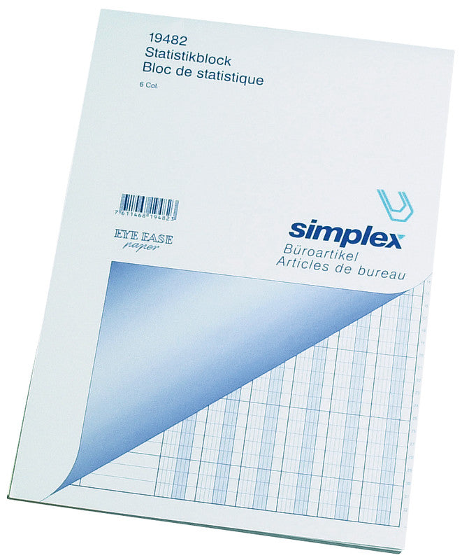 Simplex Statistikblock A4, liniert, Leimbindung, Karton, 50 Blatt, 100 g/m² – weiss