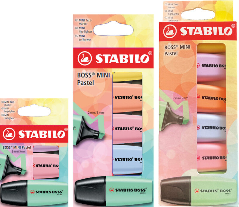 STABILO BOSS Textmarker Mini Set 3 Pastellfarben – Keilspitze, 2–5 mm