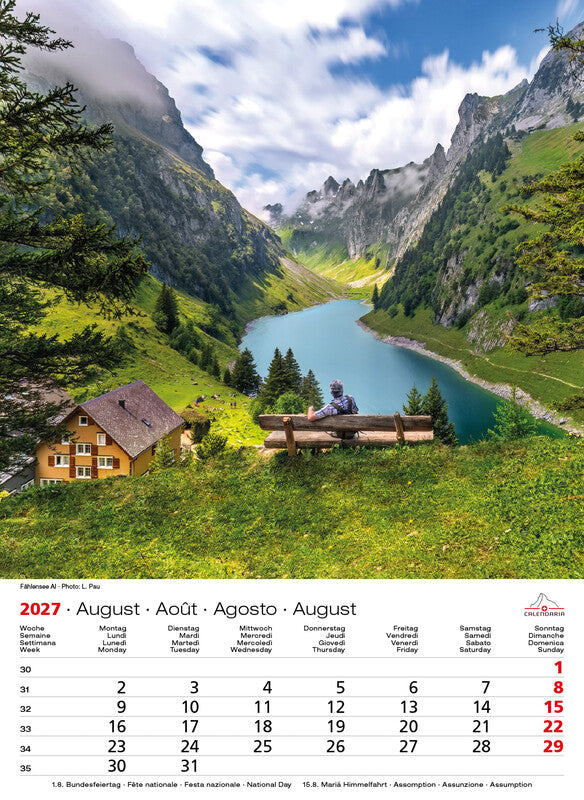 Calendaria Swiss Souvenir – Bildkalender Schweiz 2027 – 23 × 31,5 cm