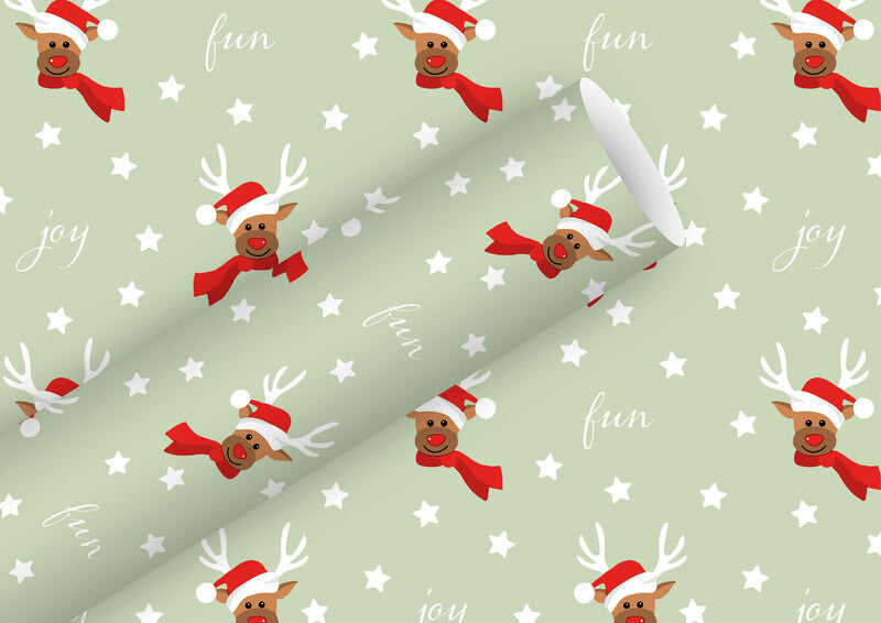 Braun + Company Geschenkpapier Rolle – Little Reindeer, Weihnachten – Mintgrün – 80 g/m2 – 700 × 2000 mm