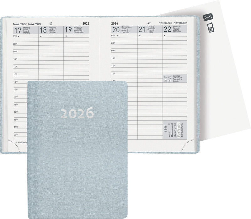 Biella Rex Agenda – 1 Woche/2 Seiten, gebunden, 10,1 × 14,2 cm, Jan–Dez, 2026, Rot, FSC