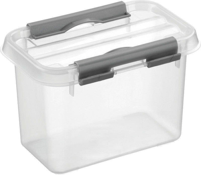 Helit die q-line Aufbewahrungsbox 0,8 l – mit Clipverschluss, stapelbar, 100 × 103 × 150 mm, transparent