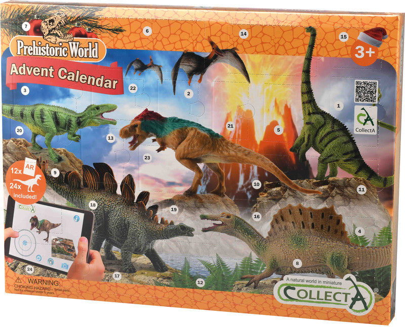 Collecta Adventskalender Prähistorische Welt – 24 Figuren, 12 AR-Karten, 1 Papier-Diorama, 40 × 30 cm, Karton