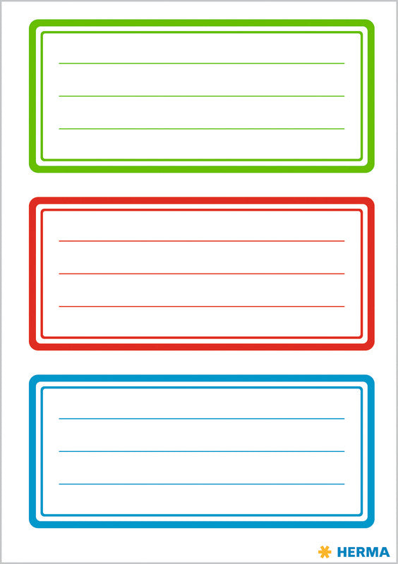 HERMA Vario Schuletiketten – Motiv Rahmen sortiert – 35×76 mm, abgerundete Ecken, 18 Stück, 6 Bögen