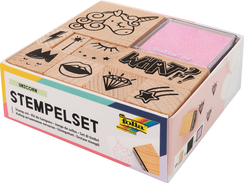 Folia Motivstempel-Set – Einhorn, 12 Teile, Kissen sortiert