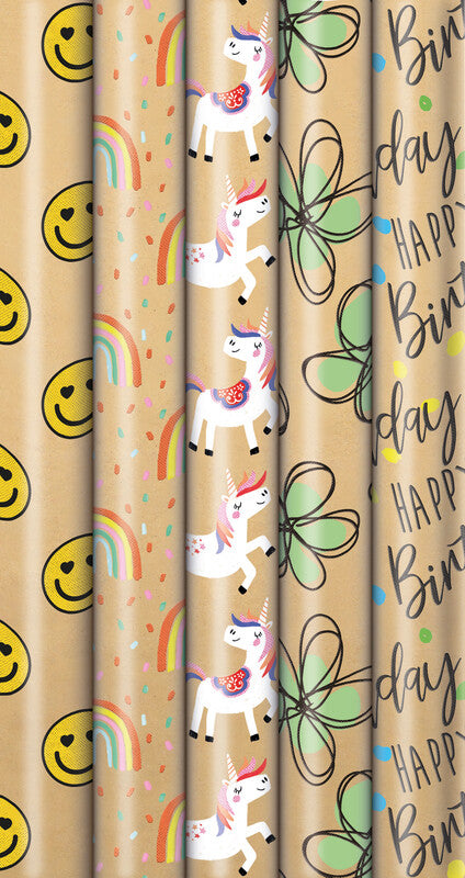Zoewie Geschenkpapier Rolle – Eco Fun – 80 g/m2, Papier – 70 cm × 1,5 m – Mehrfarbig