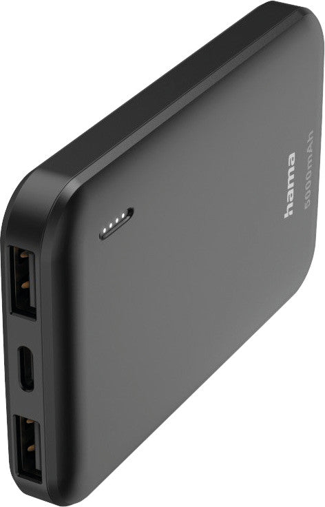 Hama Powerbank 5000 mAh, 2× USB-A, Digitalanzeige, für Smartphones, Tablets, Notebooks, Grau