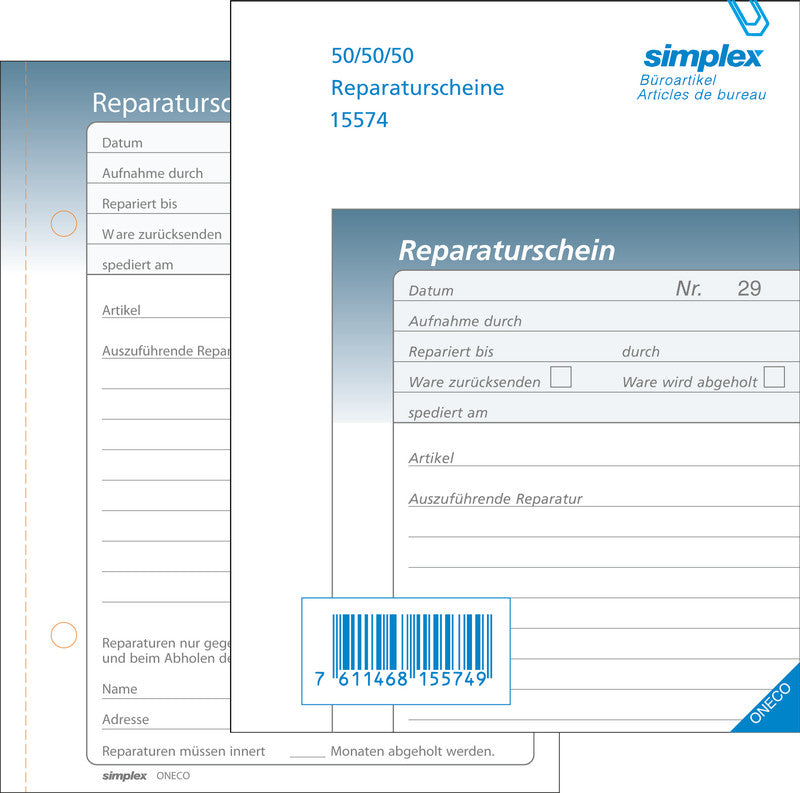Simplex Formularblock – Reparaturscheine, Französisch, 50 Blatt, A6