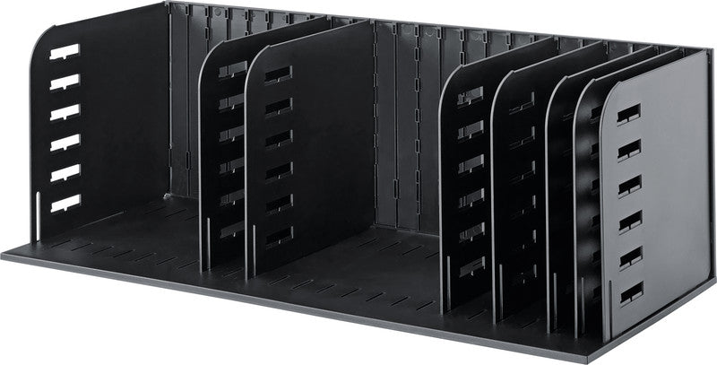 Styro Briefkorb – Kunststoff, 7 Fächer, stapelbar, schwarz, B 723 × H 248 × T 304 mm