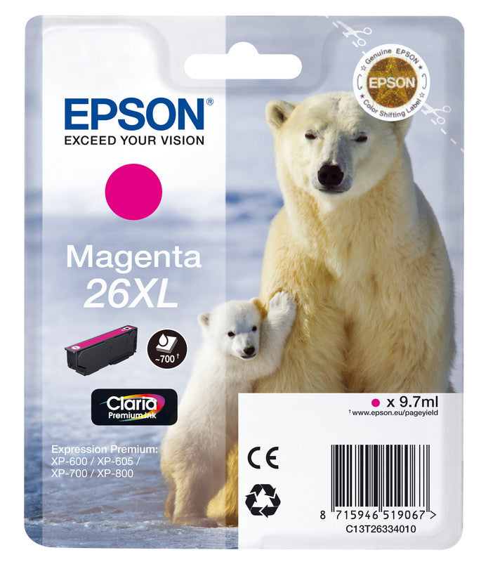 Epson Tintenpatrone 26XL, Magenta, XL – für Tintenstrahldrucker und Multifunktionsgeräte