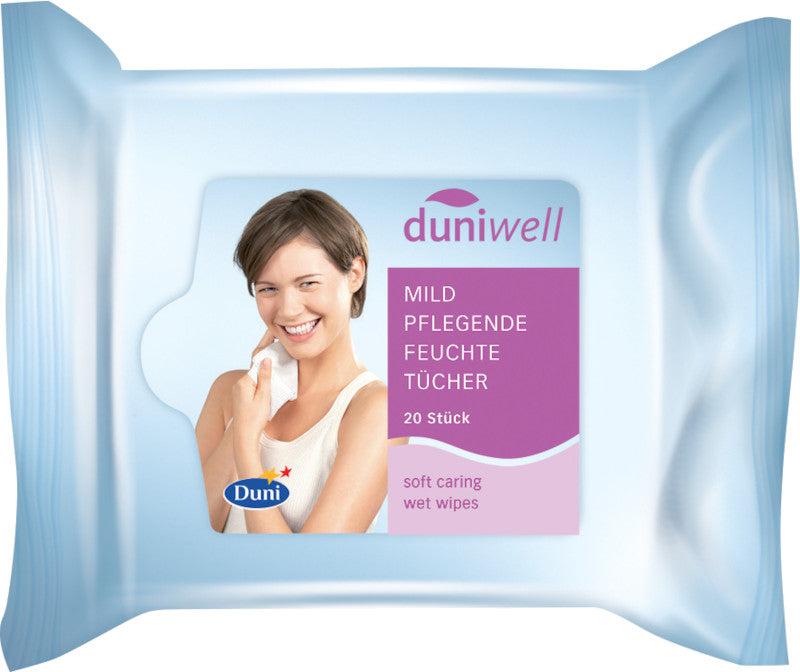 Duni Feuchte Tücher – 20 Stk., Papier, 180 × 210 mm, pH-neutral, parfümfrei, hautverträglich