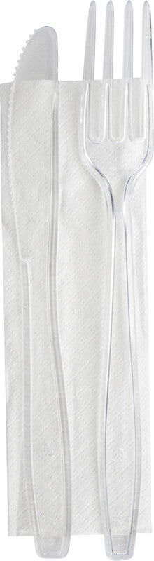 Noname Besteck-Set PS – 3-teilig, Messer 19 cm, Gabel 19 cm, transparent, 50 Stück