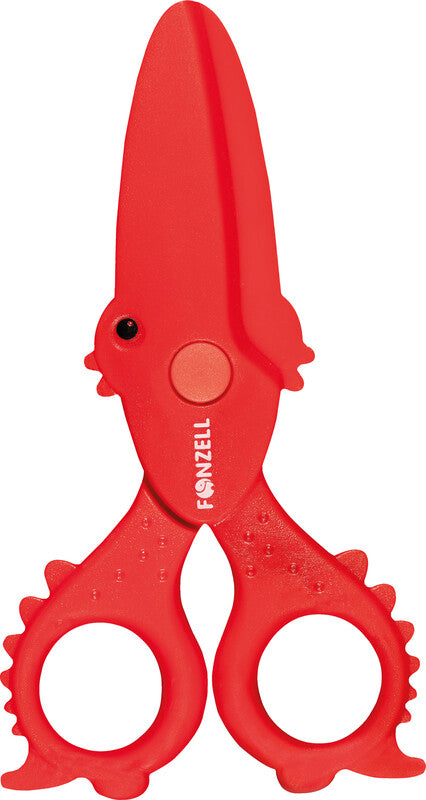 Fonzell Kinderschere – 11,5 cm, Kunststoff, für Rechts- und Linkshänder, abgerundet, Rot