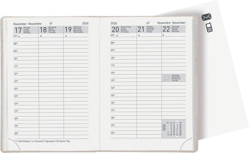 Biella Rex Agenda – 1 Woche/2 Seiten, gebunden, 10,1 × 14,2 cm, 2026, mehrsprachig, rot, FSC