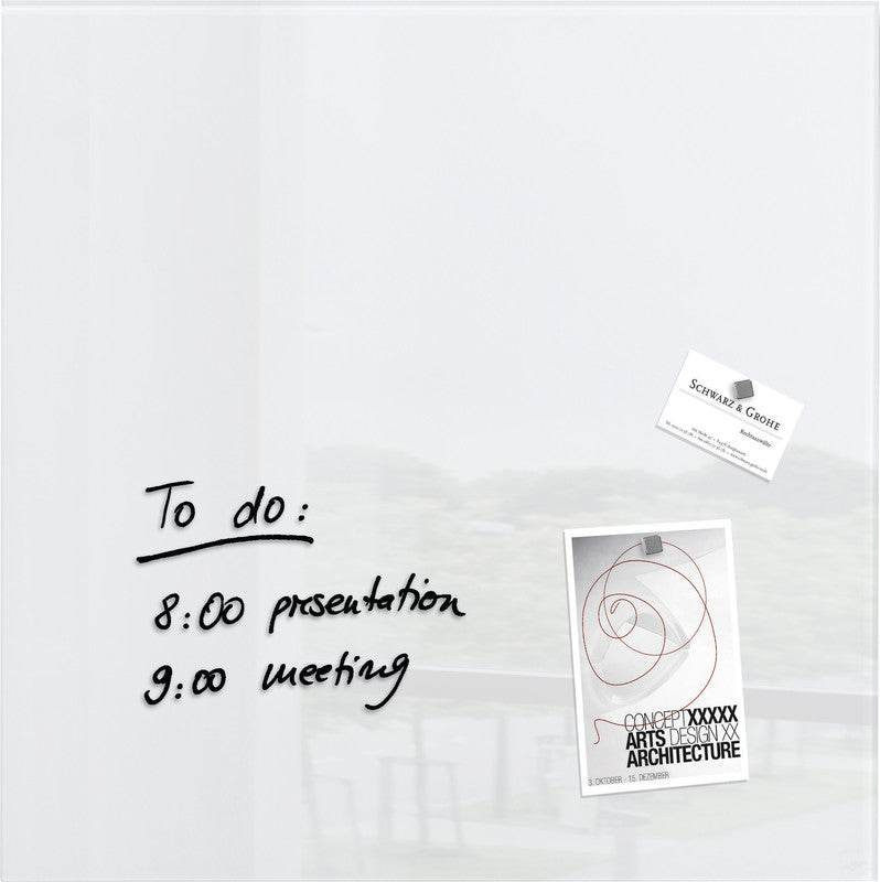Sigel Whiteboard – 48 × 48 cm, Glas, magnetisch, Wandmontage, inkl. Magnete, Montagesatz