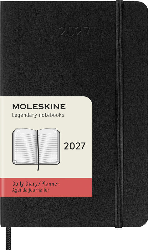 Moleskine Tagesagenda – 1 Tag pro Seite, gebunden, 9 × 14 cm, 2027, 1-Stunden-Takt, schwarz, FSC