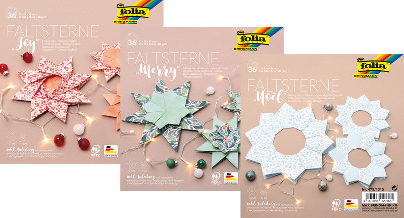 Folia Faltsterne-Set – 12 Blätter 150 × 150 mm, 24 Blätter 100 × 100 mm