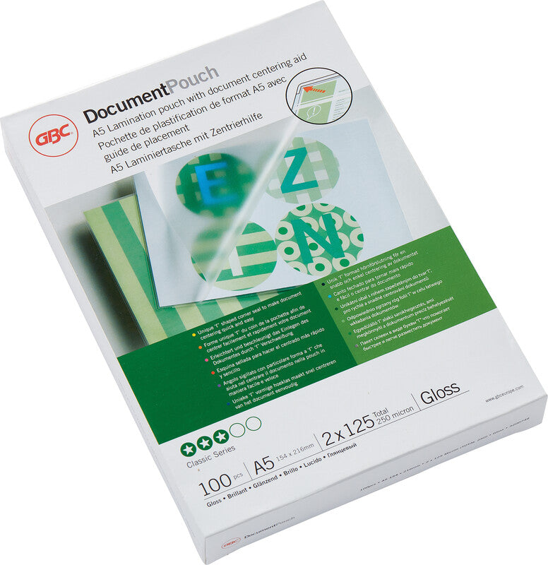 GBC Laminierfolien A5 glänzend – 125 µm, 154 × 216 mm, 100 Stk.
