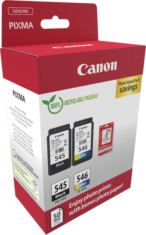 Canon Tintenpatronen-Multipack PG-545/CL-546, Schwarz + Farbig, 2er-Pack – für Canon-Drucker