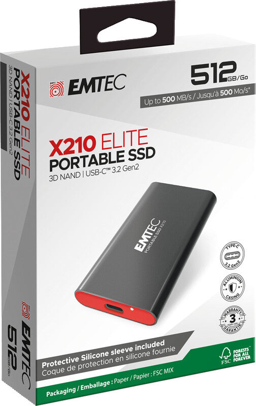 Emtec ELITE X210 Externes SSD-Laufwerk – 512 GB, USB 3.2, schock- und vibrationsfest