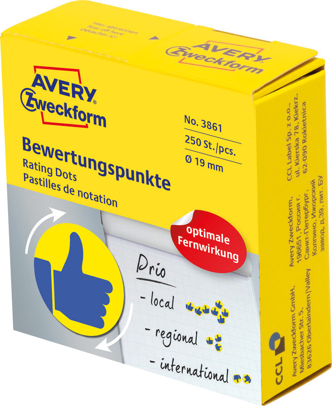 Avery Schmucketiketten – Motiv Daumen – Papier, permanent haftend, 250 Stk, Ø 19 mm