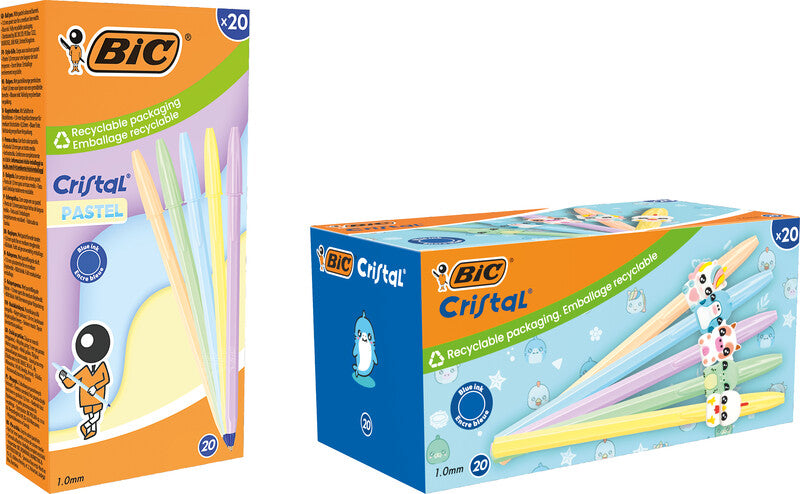 BIC Cristal Pastel Kugelschreiber – Blau, Spitze 0,32 mm, Deckel, Kunststoff, Mehrfarbig