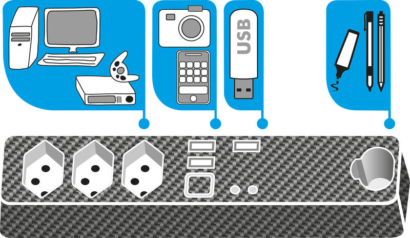 Steba Steckdosenleiste Desk Control Agent – 2,00 m, Schwarz, Überspannungsschutz, Kinderschutz, USB-Anschluss