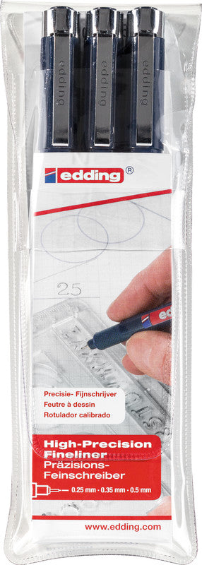 Edding Fineliner – 3er-Set – Schwarz – Wasserfest, Dokumentenecht