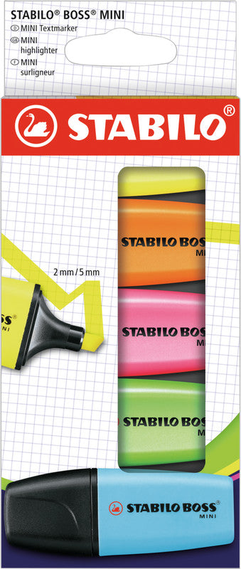 STABILO BOSS MINIpop Textmarker Set 5 Farben – Keilspitze, 2–5 mm