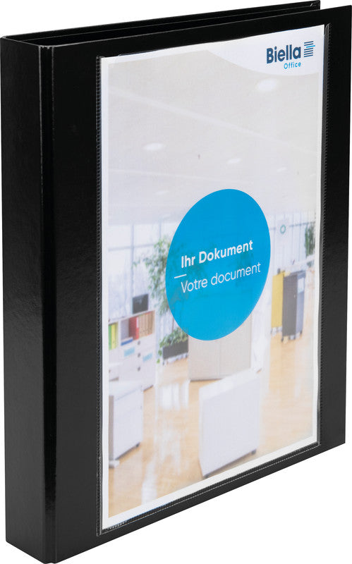 Biella Zeigebuch Creative XL #2 – A4 Hochformat – 4-Ring Bügelmechanik, Ø 35 mm – Schwarz, mit Sichttasche, FSC
